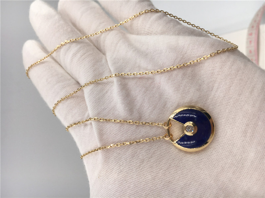 Màu xanh đậm Lapis Lazuli Đồ trang sức bằng vàng sang trọng 18K Chuỗi bằng vàng thật với mặt dây