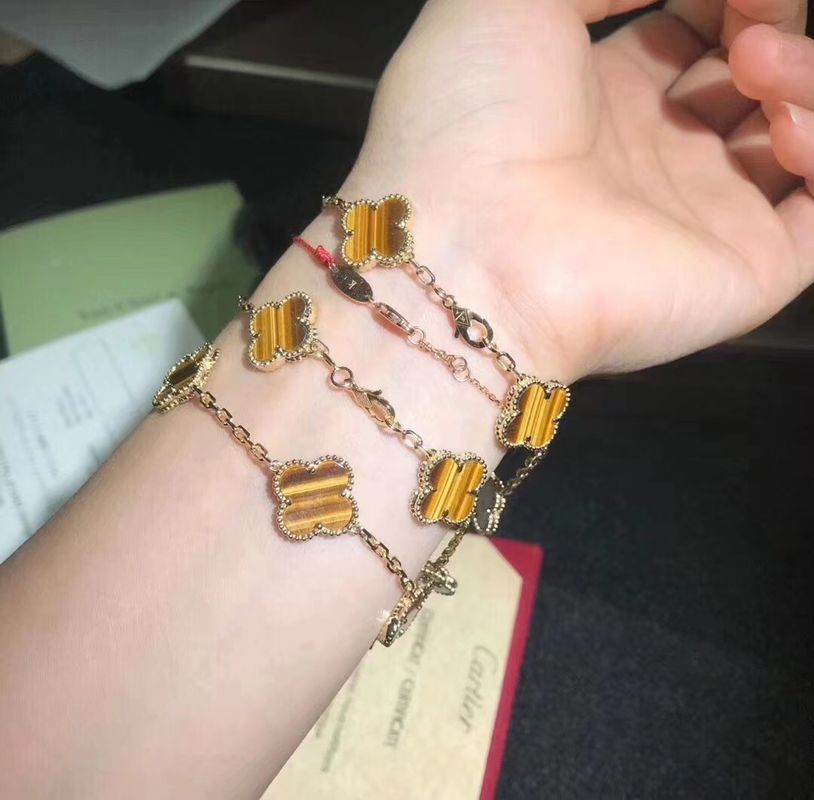 Chất lượng Vàng 18K và kim cương thật Van Cleef và Arpels 5 họa tiết Vòng đeo tay Alhambra cổ điển nhà máy