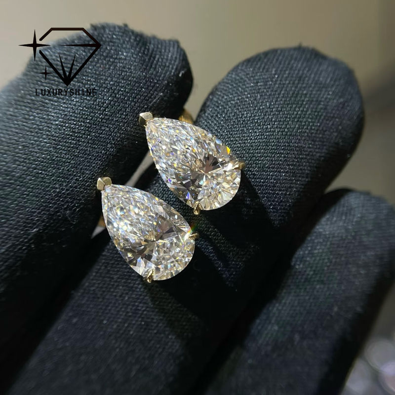 Chất lượng Bông tai nụ kim cương nhân tạo hình quả lê vàng 18K, độ trong VVS-VS nhà máy