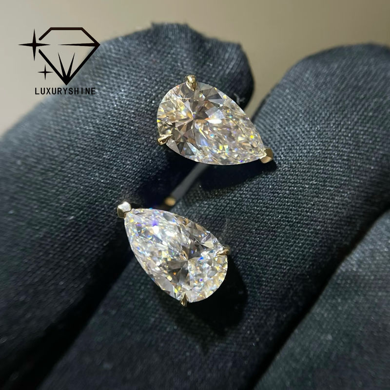 Chất lượng Bông tai nụ kim cương nhân tạo hình quả lê vàng 18K, độ trong VVS-VS nhà máy