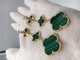 Van Cleef  Arpels 18K Gold Jewelry Women's Flower Shape Green Earrings