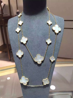 Chất lượng 16 Motifs 18k Van Cleef và Arpels Magic Alhambra Vòng cổ dài màu xám trắng Mother Of Pearl Onyx nhà máy
