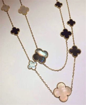 Chất lượng 16 Motifs 18k Van Cleef và Arpels Magic Alhambra Vòng cổ dài màu xám trắng Mother Of Pearl Onyx nhà máy