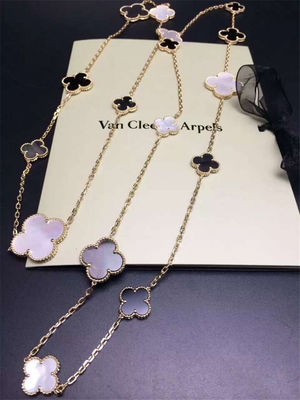 Chất lượng 16 Motifs 18k Van Cleef và Arpels Magic Alhambra Vòng cổ dài màu xám trắng Mother Of Pearl Onyx nhà máy