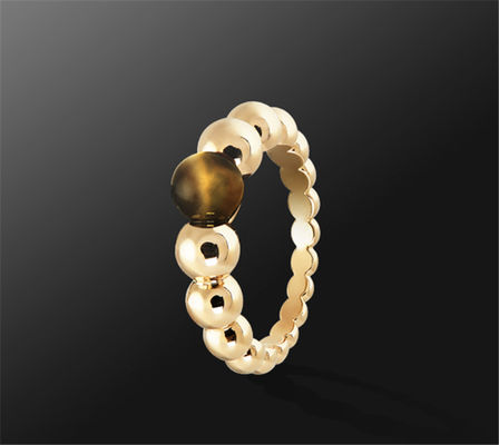 Chất lượng Đính hôn của phụ nữ Nhẫn vàng 18K màu vàng hình tròn đính đá mắt hổ nhà máy