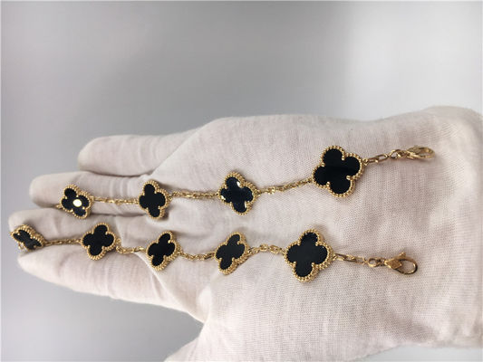 Chất lượng Vòng tay hoa Van Cleef cổ điển với 5 họa tiết Onyx, Vòng tay quyến rũ bằng vàng 18k nhà máy