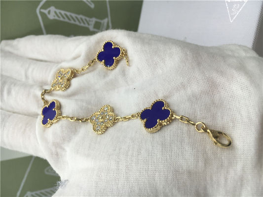 Chất lượng Vòng đeo tay Alhambra cổ điển Đồ trang sức kim cương sang trọng 5 họa tiết Màu vàng vàng xanh gốm nhà máy