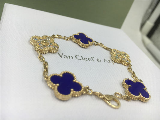 Chất lượng Vòng đeo tay Alhambra cổ điển Đồ trang sức kim cương sang trọng 5 họa tiết Màu vàng vàng xanh gốm nhà máy