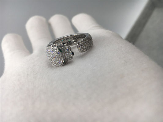 Chất lượng Nhẫn Panthere vàng trắng 18K kim cương, Nhẫn Panther với ngọc lục bảo Onyx nhà máy