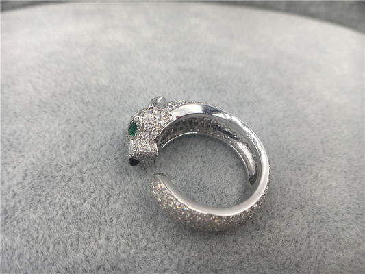 Chất lượng Nhẫn Panthere vàng trắng 18K kim cương, Nhẫn Panther với ngọc lục bảo Onyx nhà máy