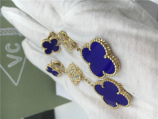 Chất lượng VCARO9II00 Van Cleef Hoa tai Alhambra Vintage với Malachite / Kim cương nhà máy