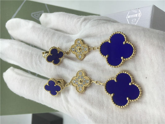 Chất lượng VCARO9II00 Van Cleef Hoa tai Alhambra Vintage với Malachite / Kim cương nhà máy
