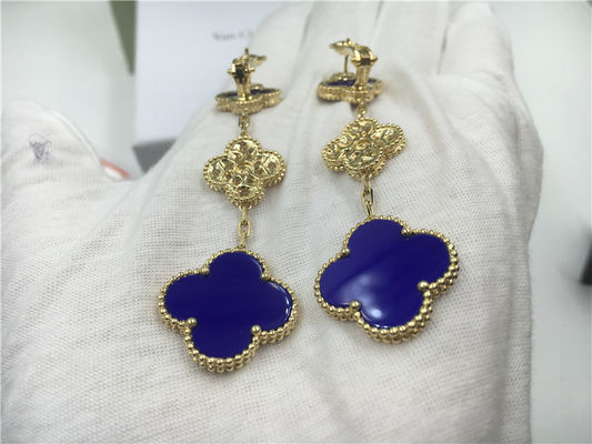 Chất lượng VCARO9II00 Van Cleef Hoa tai Alhambra Vintage với Malachite / Kim cương nhà máy