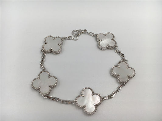 Chất lượng Vòng đeo tay bằng vàng 18K Alhambra cổ điển Vàng trắng với ngọc trai trắng nhà máy