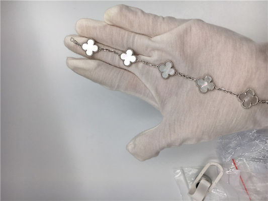 Chất lượng Vòng đeo tay bằng vàng 18K Alhambra cổ điển Vàng trắng với ngọc trai trắng nhà máy