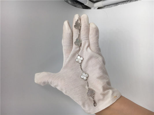 Chất lượng Vòng đeo tay bằng vàng 18K Alhambra cổ điển Vàng trắng với ngọc trai trắng nhà máy