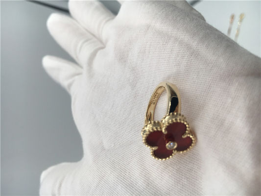 Chất lượng Nhẫn vàng nữ Carnelian 18K Alhambra cổ điển độc đáo với kim cương thật nhà máy