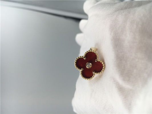 Chất lượng Nhẫn vàng nữ Carnelian 18K Alhambra cổ điển độc đáo với kim cương thật nhà máy