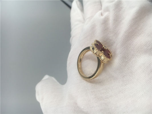 Chất lượng Nhẫn vàng nữ Carnelian 18K Alhambra cổ điển độc đáo với kim cương thật nhà máy