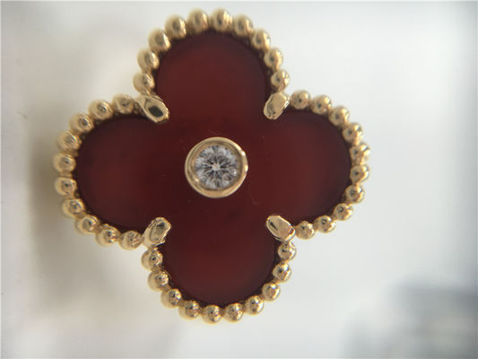 Chất lượng Nhẫn vàng nữ Carnelian 18K Alhambra cổ điển độc đáo với kim cương thật nhà máy