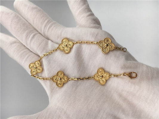 Chất lượng Màu vàng của phụ nữ 5 họa tiết Vòng tay bằng vàng 18K Cổ điển Alhambra Không có đá quý nhà máy