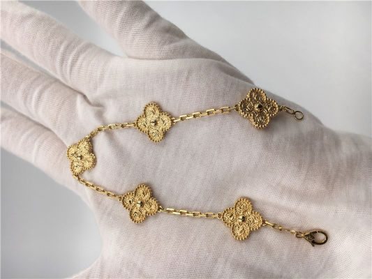 Chất lượng Màu vàng của phụ nữ 5 họa tiết Vòng tay bằng vàng 18K Cổ điển Alhambra Không có đá quý nhà máy