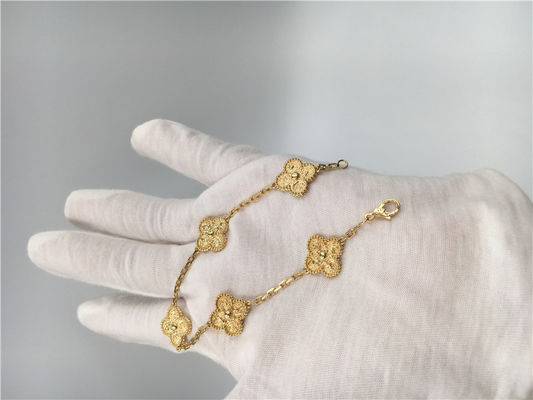 Chất lượng Màu vàng của phụ nữ 5 họa tiết Vòng tay bằng vàng 18K Cổ điển Alhambra Không có đá quý nhà máy