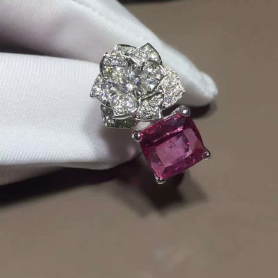 Chất lượng Nhẫn hoa hồng Piaget vàng trắng 18k G34UU600 kèm đệm - Tourmaline hồng cắt nhà máy