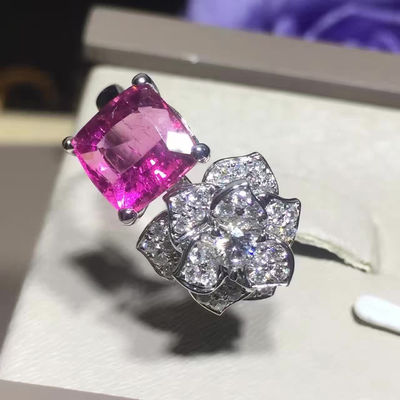 Chất lượng Nhẫn hoa hồng Piaget vàng trắng 18k G34UU600 kèm đệm - Tourmaline hồng cắt nhà máy