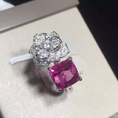 Chất lượng Nhẫn hoa hồng Piaget vàng trắng 18k G34UU600 kèm đệm - Tourmaline hồng cắt nhà máy