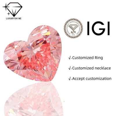 LuxuryShine Fancy Pink / Fancy Intense Pink / Fancy Vivid Pink Heart Cut Lab Diamond trưởng thành VVS-VS1 Kim cương thực & đồ trang sức cưới & đồ trang sức tùy chỉnh