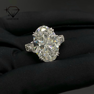 Nhẫn Solitaire 10CT Kim Cương Nuôi Oval VVS/VS Luxuryshine, Vàng Khối 18K, Trang sức tùy chỉnh, Có Giấy chứng nhận IGI