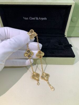 VCA Vintage Alhambra 18K vàng vòng tay Van Cleef và Arpels Mẹ của Pearl Malachite Carnelian