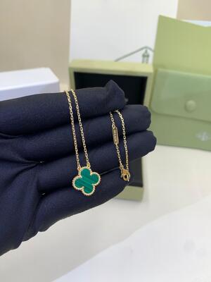 18K vàng vàng vàng Malachite trung bình vòng cổ Lucky Girl VCA Vintage Alhambra Pendant