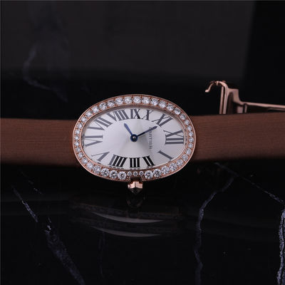 Chất lượng Đồng hồ vàng thương hiệu sang trọng Đồng hồ nữ vàng hồng 18K với dây da kim cương nhà máy
