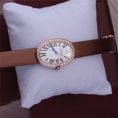 Chất lượng Đồng hồ vàng thương hiệu sang trọng Đồng hồ nữ vàng hồng 18K với dây da kim cương nhà máy
