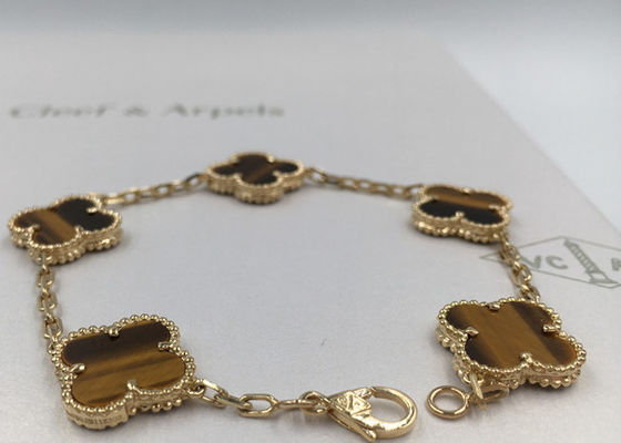 Chất lượng Phong cách cổ điển 5 họa tiết Vòng tay vàng 18K với đá mắt hổ / hình hoa nhà máy